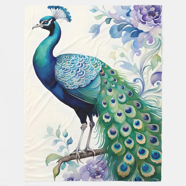 Vattenfärg för Peacock blommigt Fleecefilt (Framsidan)