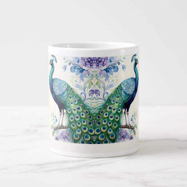 Vattenfärg för Peacock blommigt Jumbo Mugg (Framsidan)