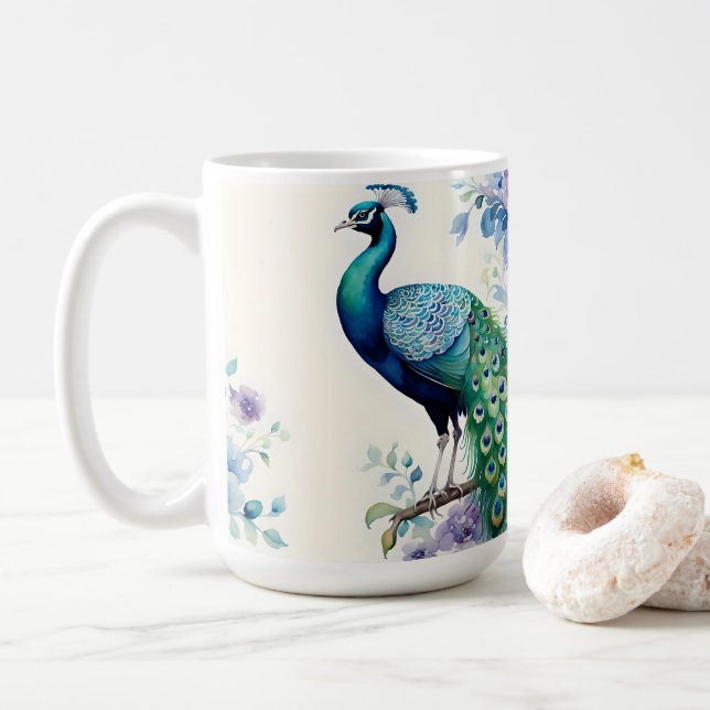 Vattenfärg för Peacock blommigt Kaffemugg (Med munk)