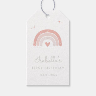 Vattenfärg för Pink Rainbow 1-årsdag Presentetikett