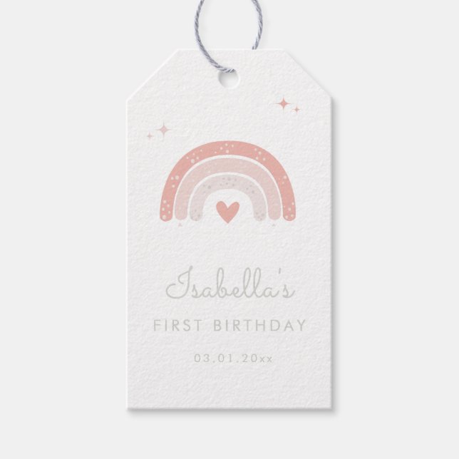 Vattenfärg för Pink Rainbow 1-årsdag  Presentetikett (Framsidan)