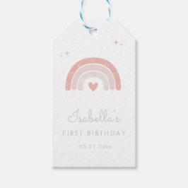 Vattenfärg för Pink Rainbow 1-årsdag  Presentetikett