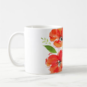 Vattenfärg för prydnadsvallmo: Isolerad Bouquet Kaffemugg