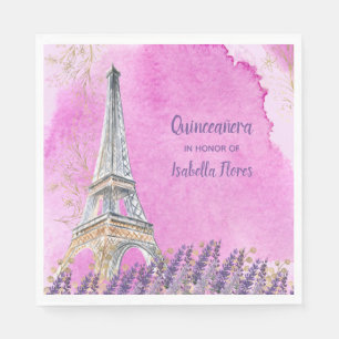 Vattenfärg för Quinceanera Paris Eiffel tornroso Pappersservett