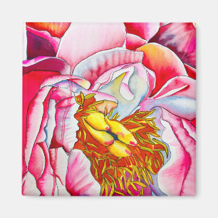 Vattenfärg för rosa pionblomma magnet