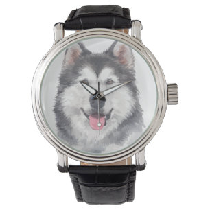 Vattenfärg för siberian huskyhundhusdjur armbandsur
