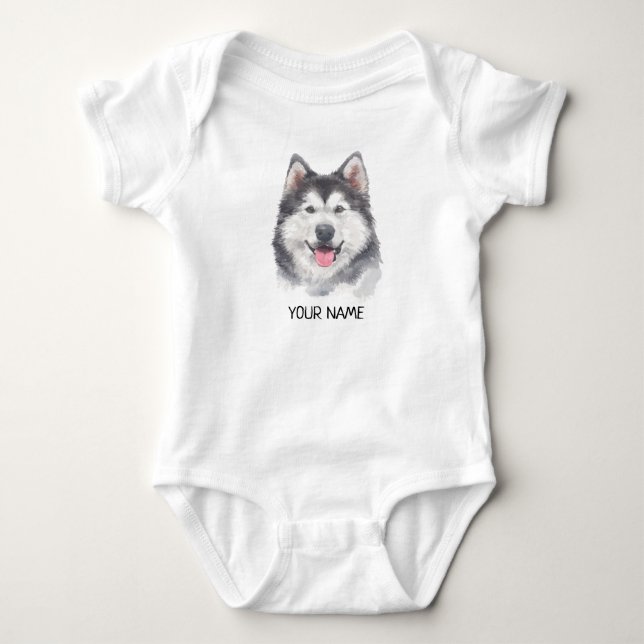 Vattenfärg för siberian huskyhundhusdjur t shirt (Framsida)