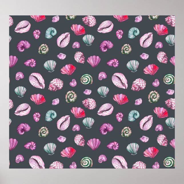 Vattenfärg för sjögränssnitt: Mörk blått Mönster Poster (Framsidan)