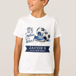 Vattenfärg för unga blå fotbojor t shirt