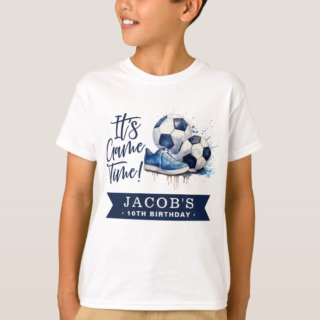 Vattenfärg för unga blå fotbojor t shirt (Framsida)