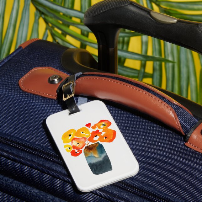 Vattenfärg för vallmoblommor i orange bagagebricka (Framsida Insitu 1)