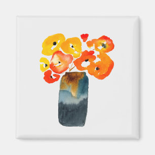Vattenfärg för vallmoblommor i orange magnet