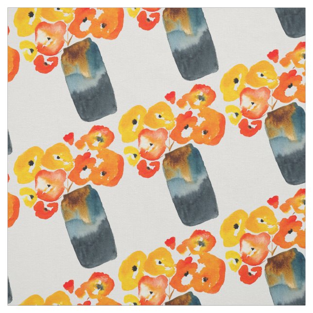 Vattenfärg för vallmoblommor i orange tyg (Provkarta)