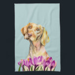 Vattenfärg för Vizsla hund- och krokusblomma Kökshandduk<br><div class="desc">Denna är en vattenfärgmålning av en vizslahund med långt diskettöron som tiltling litet henne som är head. Hon har en eterisk look med mjuka ögon. Hon är bak krokusblommor.</div>