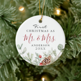 Vattenfärg Första jul, mr. + Fru Ornament