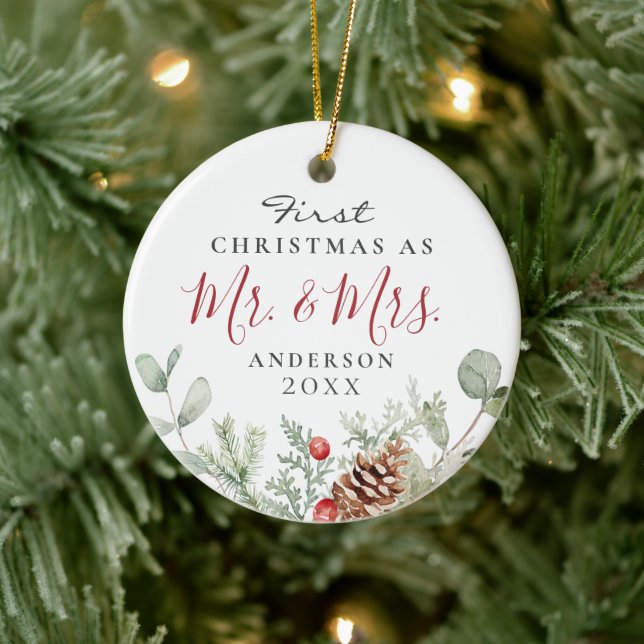 Vattenfärg Första jul, mr. + Fru Ornament (Träd)