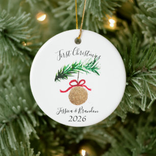 Vattenfärg Första julen Träd Merry och klarfärgad Julgransprydnad Keramik