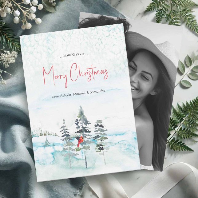 Vattenfärg Foto Julkort (Photo Christmas cards with watercolor winter scenery by Victoria Grigaliunas of Do Tell A Belle)