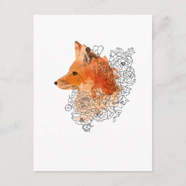 Vattenfärg Fox i blommor Vykort (Framsida)