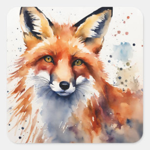 Vattenfärg Fox Porträtt Fyrkantigt Klistermärke