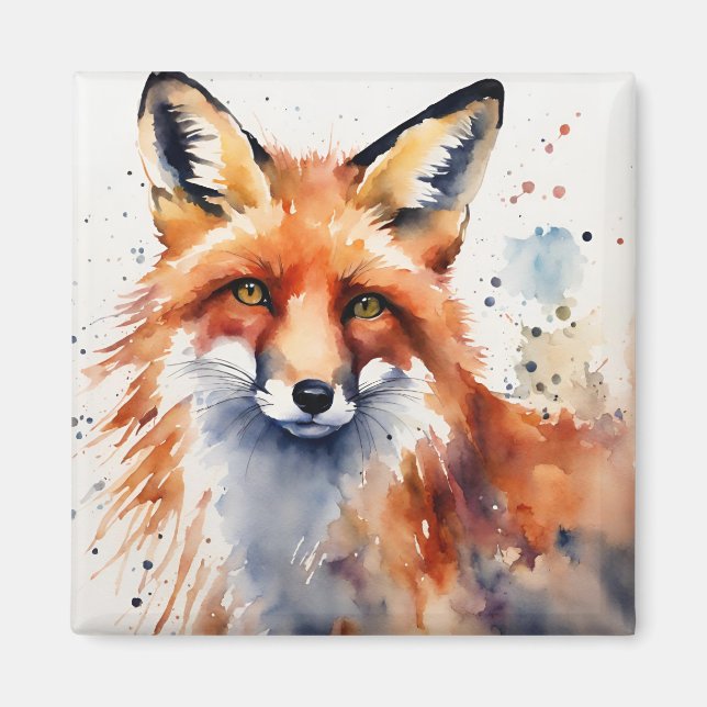 Vattenfärg Fox Porträtt Magnet (Framsidan)