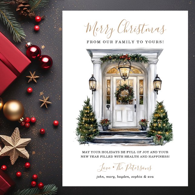 Vattenfärg Framdörr God Jul Julkort (Skapare uppladdad)