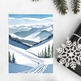 Vattenfärg från skidbacke julkort