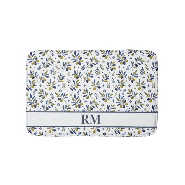 Vattenfärg Fransk Landstil Oliv Mönster Monogram Badrumsmatta (Framsidan)