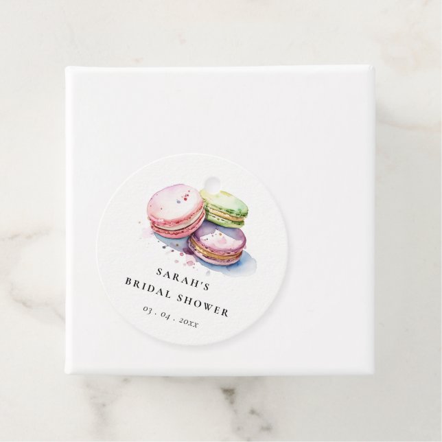 Vattenfärg French Macarons Bageri Bröllopsdusch Gåvor Etiketter (På plats)