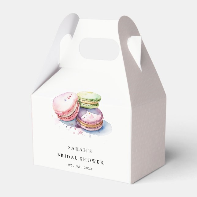Vattenfärg French Macarons Bageri Bröllopsdusch Presentaskar (Framsidan Sidan)