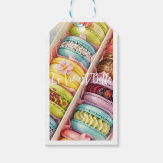 Vattenfärg French Macarons Box Presentkort Presentetikett