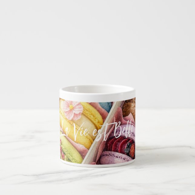 Vattenfärg French Macarons Box Specialmugg Espressomugg (Framsidan)