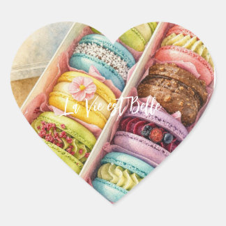 Vattenfärg French Macarons Boxpåse Hjärtformat Klistermärke