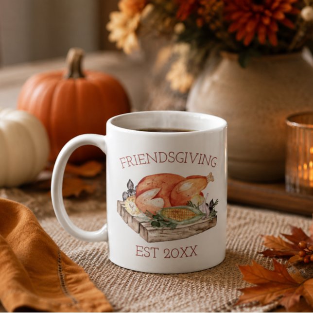 Vattenfärg Friendsgiving Kalkon Mugg (Cozy friendsgiving table setting)