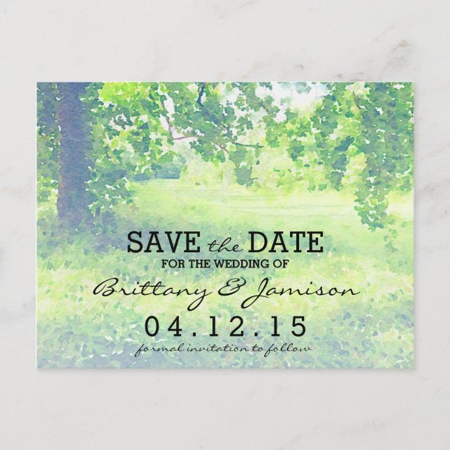 Vattenfärg Frodig äng och träd Spara datumet Meddelande Vykort (Framsida)