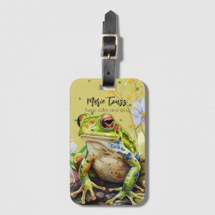Vattenfärg Frog Funny Anpassningsbar Text & Namn Bagagebricka