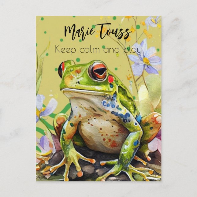 Vattenfärg Frog Funny Anpassningsbar Text & Namn Vykort (Framsida)