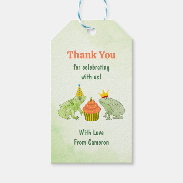 Vattenfärg Frog Pond Födelsedagsfest Cute Tack Presentetikett (Framsidan)
