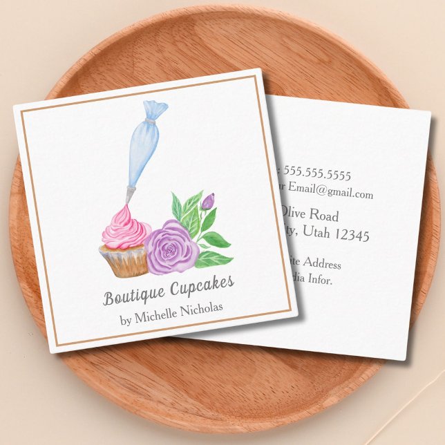 Vattenfärg Frosting Cupcake Bageri, Catering Fyrkantigt Visitkort (Skapare uppladdad)
