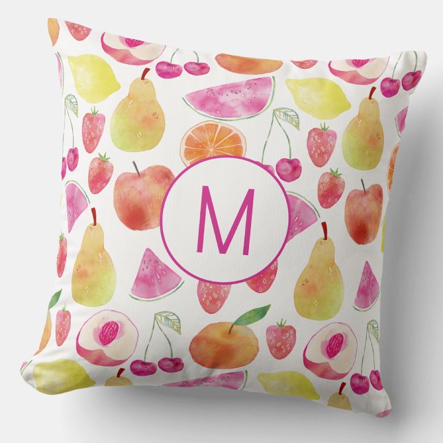 Vattenfärg Fruktmonogram Kudde (Skapare uppladdad)