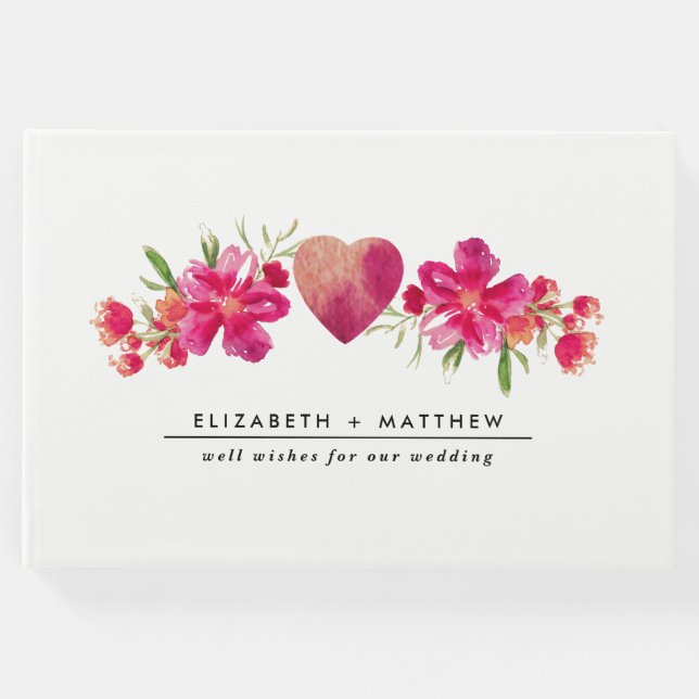 Vattenfärg Fuchsia Blommigt Painting Bröllop Gästböcker (Framsida)