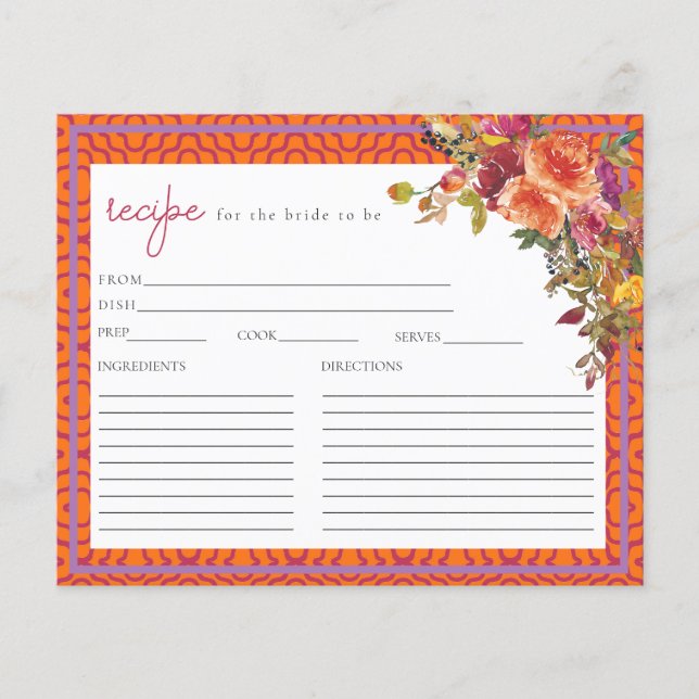 Vattenfärg Fuchsia Bröllopsdusch Receptkort (Framsida)