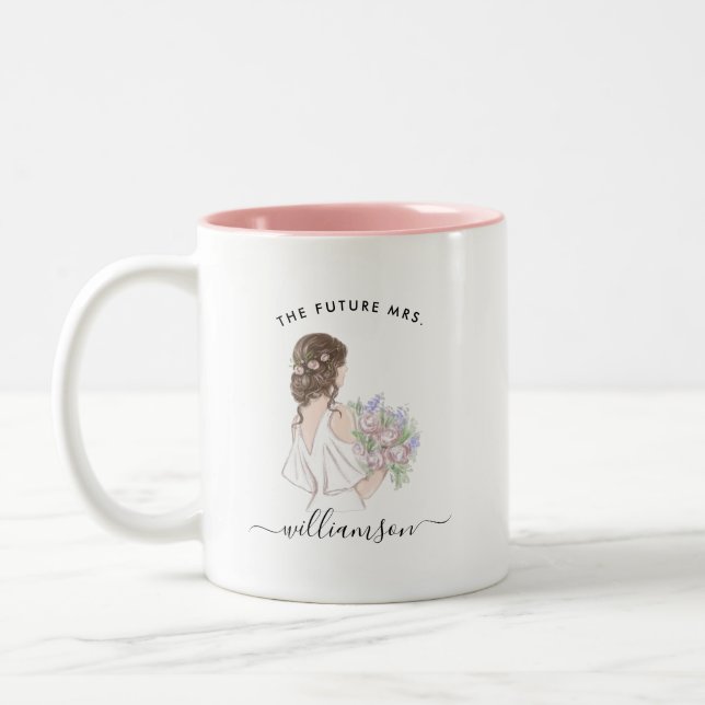 Vattenfärg Future Mrs. Brudnamn | Monogrammuppmugg Två-Tonad Mugg (Vänster)