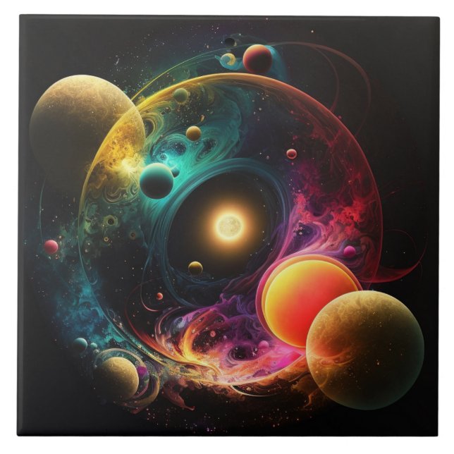 Vattenfärg Galaxy Fractal Kakelplatta (Framsidan)