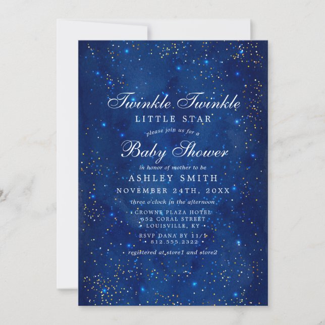 Vattenfärg Galaxy Twinkle Twinkle Stjärna Baby Sho Inbjudningar (Framsida)