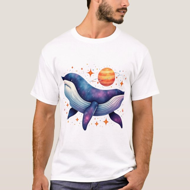 Vattenfärg Galaxy Whales T Shirt (Framsida)
