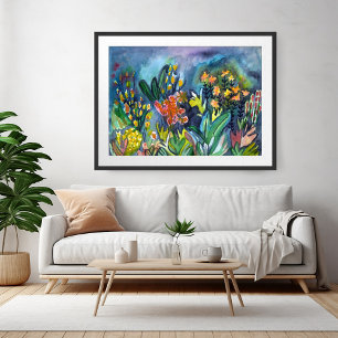 Vattenfärg Garden Flowers Art Poster