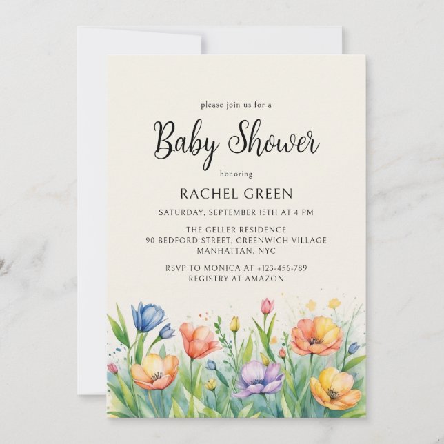 Vattenfärg Garden Gender Neutral Baby Shower Inbjudningar (Framsida)