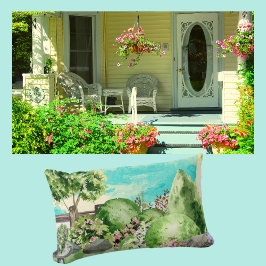 Vattenfärg Garden Scene Lumbarkudde