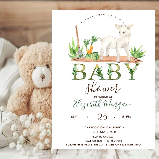 Vattenfärg Gårdsdjur Får Baby Shower  Inbjudningar (Skapare uppladdad)